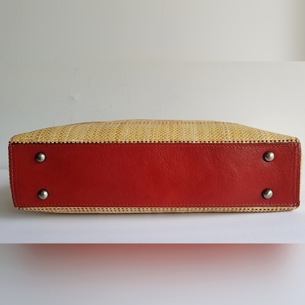 Patricia Nash Italian Fine Straw Multi Weave & Leather Viana Ochre Tote Bag - Picture 7 of 15
